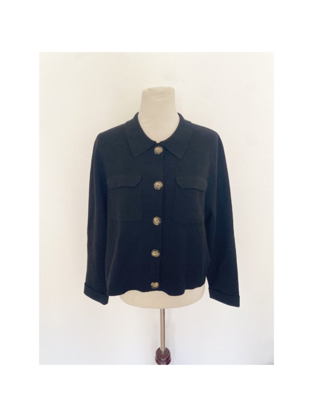 Sezane Betty Button-Down Cardigan Merino Wool Black